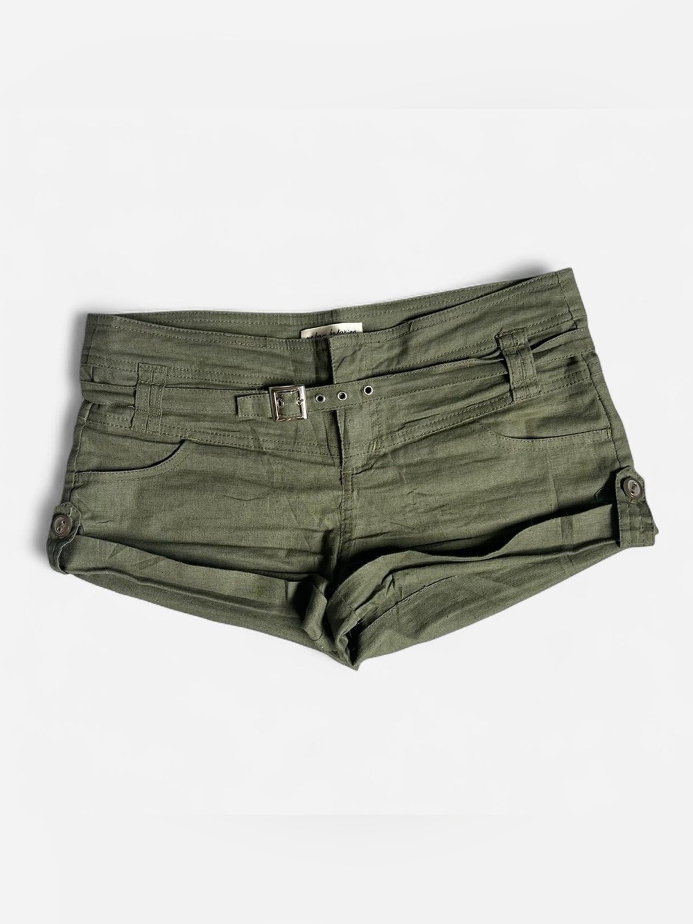 y2k army green low-rise micro shorts